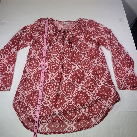 SoTeer Red & White Patterned Long Sleeve Tunic Peasant Blouse Size S - Picture 6 of 8